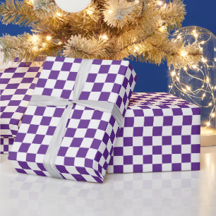 Chequered Royal Purple  and White Wrapping Paper
