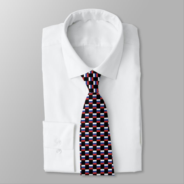 Chequered Russia Flag Pattern  Tie (Tied)