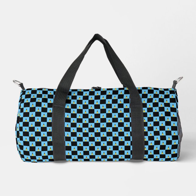 Chequered Saint Lucia Flag Pattern  Duffle Bag (Front)