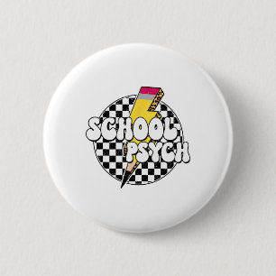 Chequered School Psychologist Pencil Lightning Bol 6 Cm Round Badge