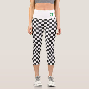 Chequered School Spirit Team Colours Sports Number Capri Leggings