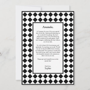 Chequered Simple Black White Be My Bridesmaid Card