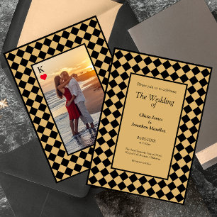 Chequered Simple Modern Black Gold Wedding Invitation