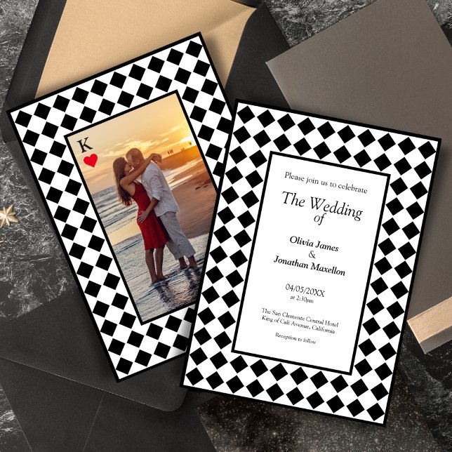 Chequered Simple Modern Black White Wedding Invitation (Creator Uploaded)