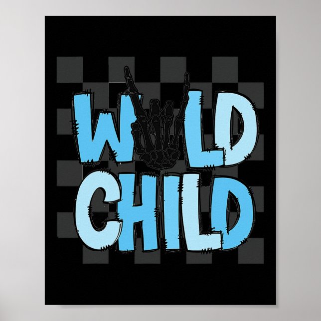 Chequered Skeleton Hand Wild Child Spooky Hallowee Poster (Front)