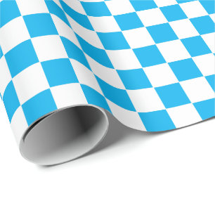 Chequered Sky Blue and White Wrapping Paper
