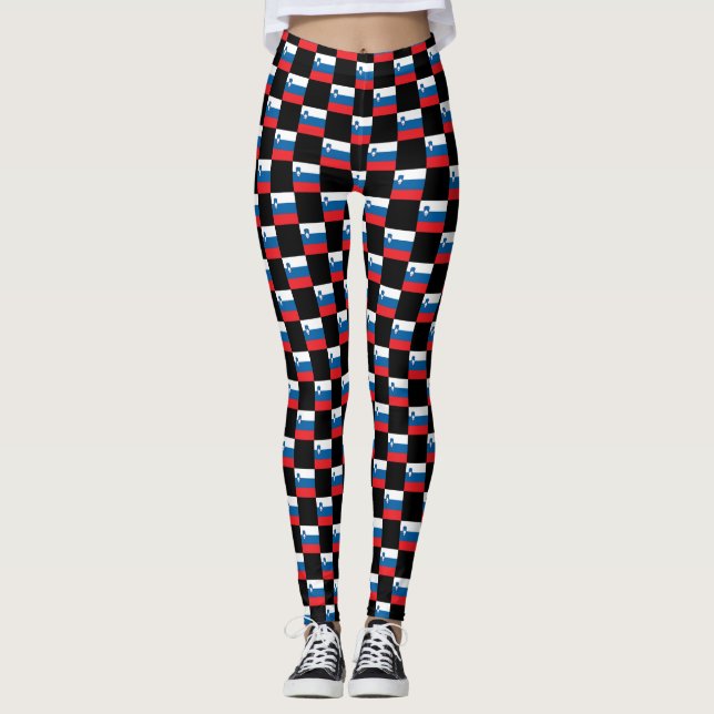 Chequered Slovenia Flag Pattern  Leggings (Front)