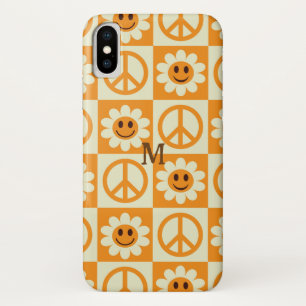 Chequered Smiling Flowers Peace Sign Orange Custom iPhone X Case