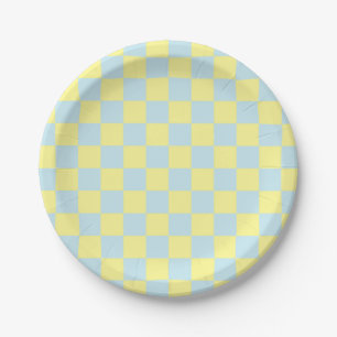 Chequered Soft Blue and Yellow Paper Plate