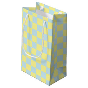 Chequered Soft Blue and Yellow Small Gift Bag