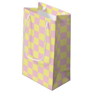 Chequered Soft Pink and Yellow Small Gift Bag