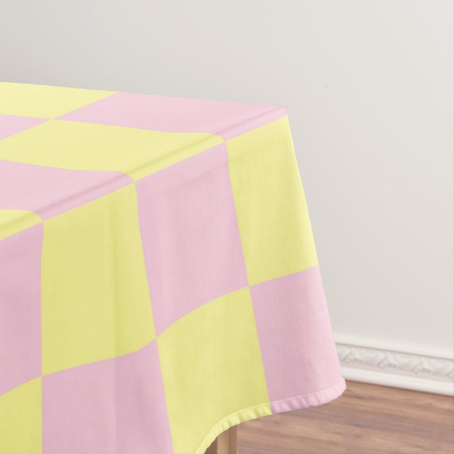 Chequered Soft Pink and Yellow Tablecloth (In Situ)