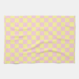 Chequered Soft Pink and Yellow Tea Towel