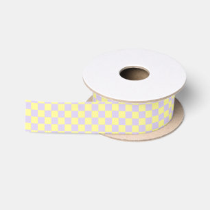 Chequered Soft Yellow and Purple Satin Ribbon