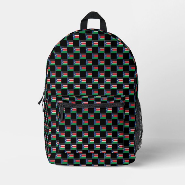 Chequered South Sudan Flag Pattern  Printed Backpack (Front)