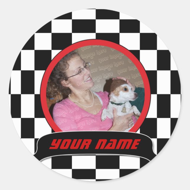 Chequered Square Classic Round Sticker (Front)