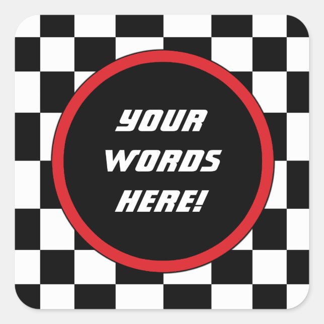 Chequered Square Custom Text Sticker (Front)