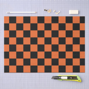 Chequered squares Black and Orange geometric retro Tissue Paper
