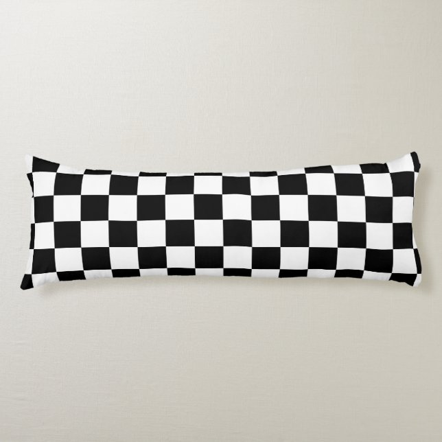 Chequered squares black and white geometric retro body cushion (Front)