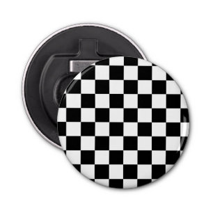 Chequered squares black and white geometric retro bottle opener