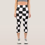 Chequered squares black and white geometric retro capri leggings<br><div class="desc">Chequered squares black and white geometric retro pattern Capri Legging. Cool retro chequered geometric square pattern design. Vintage tile black and white modern chequered.</div>
