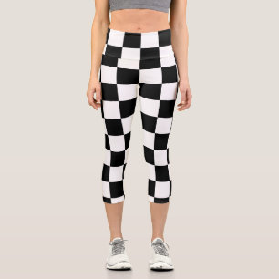 Chequered squares black and white geometric retro  capri leggings