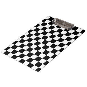 Chequered squares black and white geometric retro clipboard