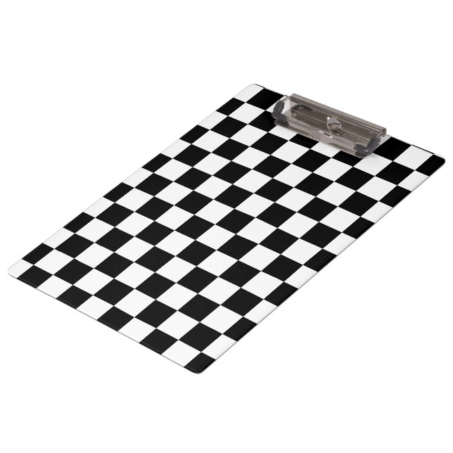 Chequered squares black and white geometric retro clipboard (Angled)