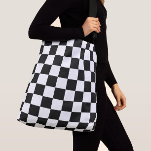 Chequered squares black and white geometric retro crossbody bag