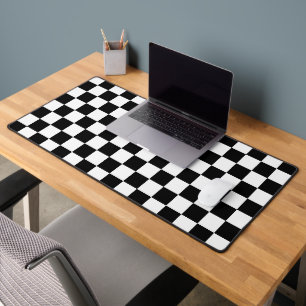 Chequered squares black and white geometric retro desk mat