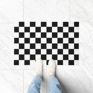 Chequered squares black and white geometric retro doormat