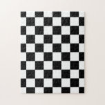 Chequered squares black and white geometric retro jigsaw puzzle<br><div class="desc">Chequered squares black and white geometric retro pattern gift for anyone. Cool retro chequered geometric square pattern design. Vintage tile black and white modern chequered.</div>