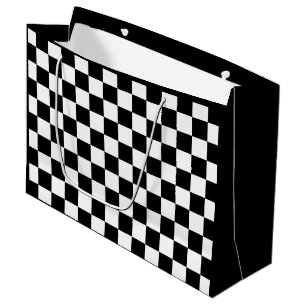 Chequered squares black and white geometric retro large gift bag