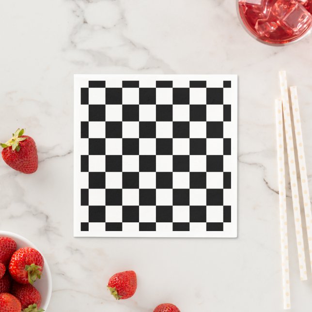 Chequered squares black and white geometric retro napkin (Insitu)
