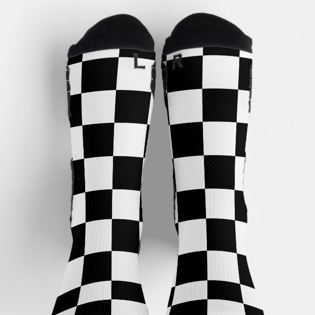 Chequered squares black and white geometric retro  socks (Top)