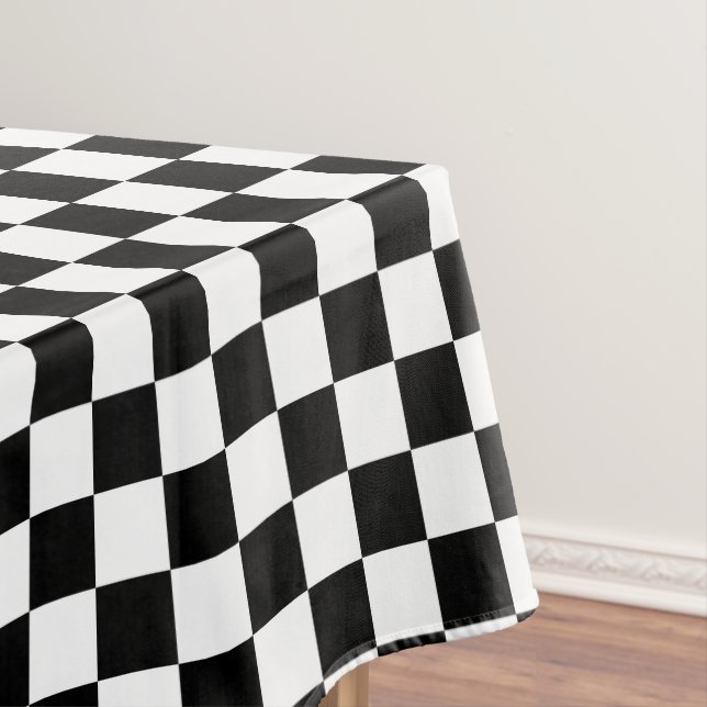 Chequered squares black and white geometric retro tablecloth (In Situ)