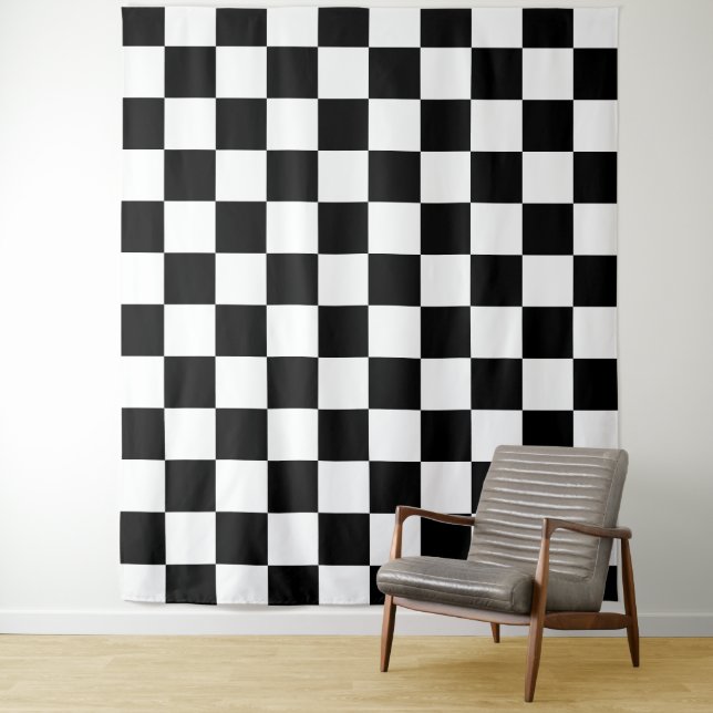 Chequered squares Black and White geometric retro Tapestry (In Situ)