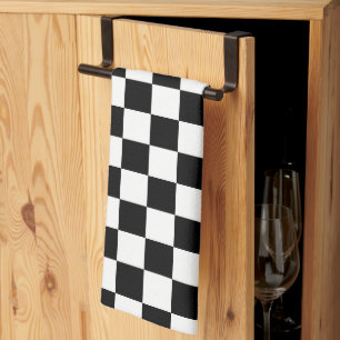 Chequered squares black and white geometric retro tea towel