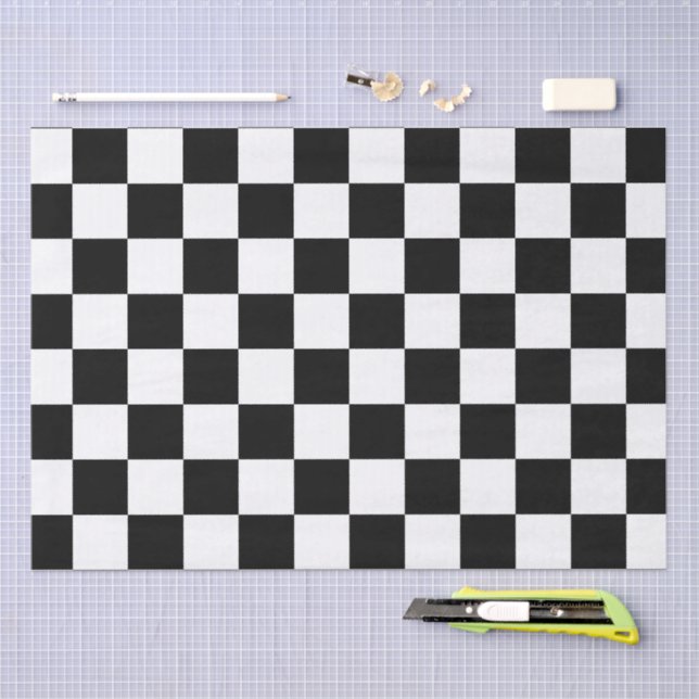 Chequered squares black and white geometric retro tissue paper (Craft)