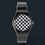 Chequered squares black and white geometric retro watch<br><div class="desc">Chequered squares black and white geometric retro pattern gift for anyone. Cool retro chequered geometric square pattern design. Vintage tile black and white modern chequered.</div>