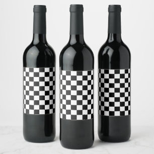 Chequered squares black and white geometric retro wine label