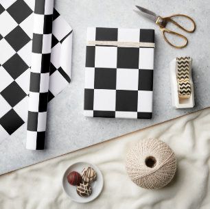 Chequered squares black and white geometric retro wrapping paper