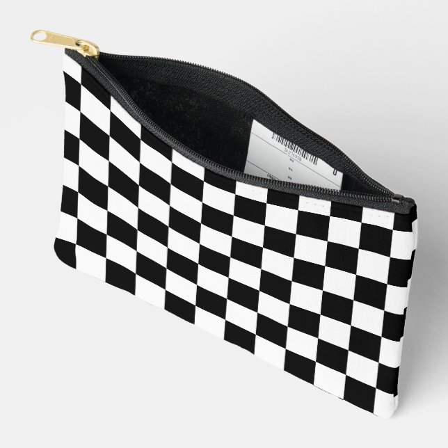 Chequered squares Black and White geometry pattern Accessory Pouch (Open)