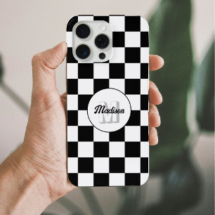Chequered squares black and white retro Monogram iPhone 15 Pro Max Case