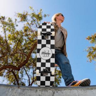 Chequered squares black and white retro Monogram Skateboard