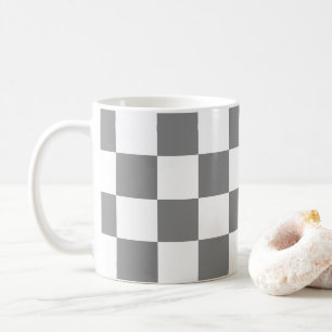 Chequered squares Grey and White geometric retro Coffee Mug