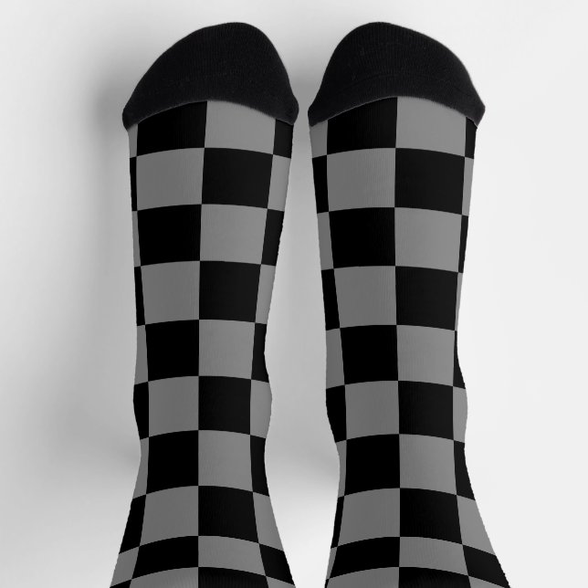Chequered squares grey black geometric retro socks (Top)