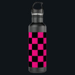 Chequered squares hot pink black geometric retro 710 ml water bottle<br><div class="desc">Chequered squares hot pink black geometric retro pattern  Water Bottle gift for her. Cool retro chequered geometric square pattern. Vintage tile black and hot pink modern chequered.</div>