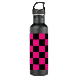 Chequered squares hot pink black geometric retro 710 ml water bottle