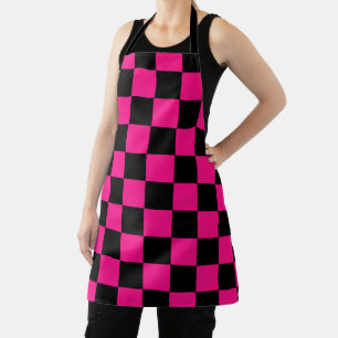 Chequered squares hot pink black geometric retro apron